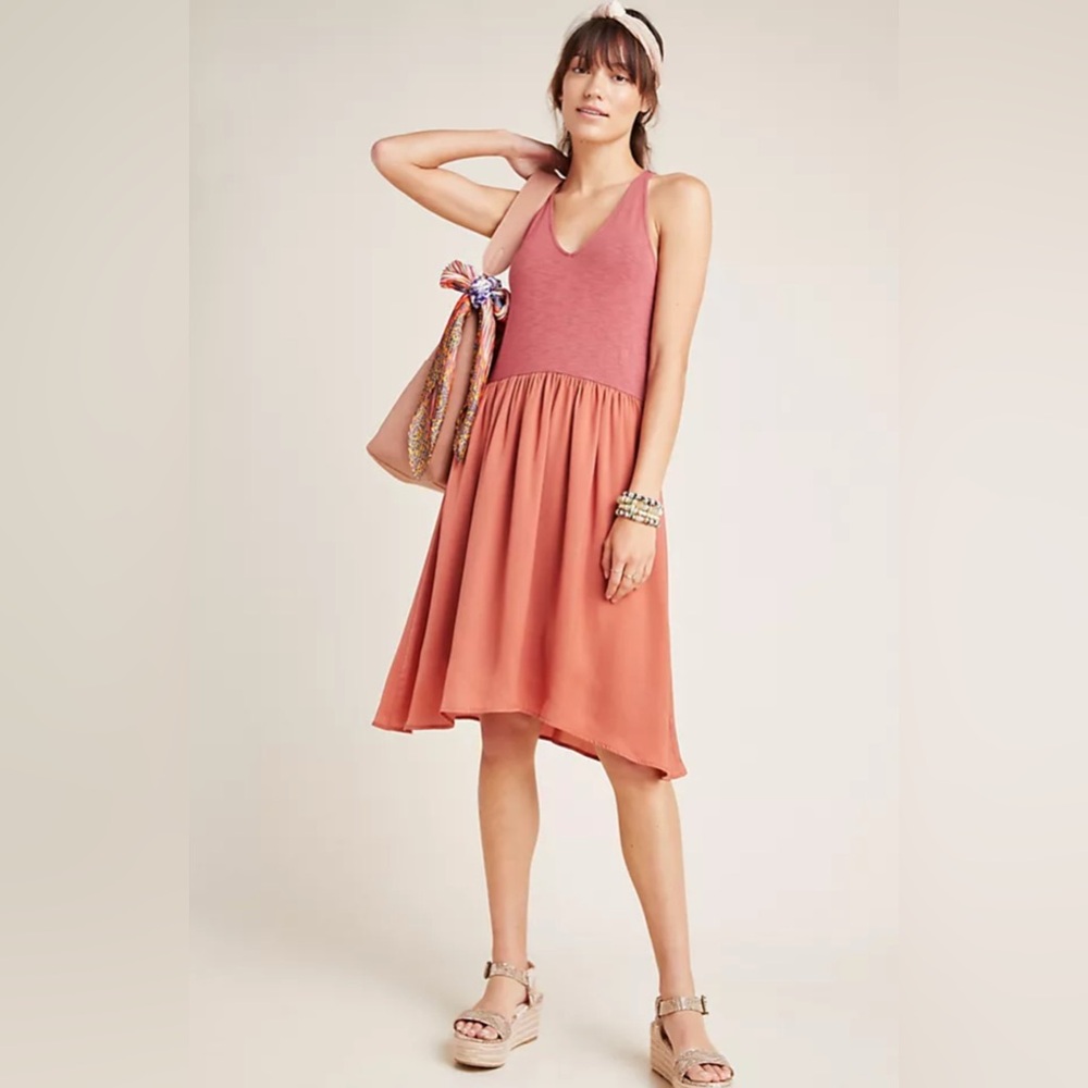 NWT Anthropologie‎ DOLAN Left Coast Fabiana Knit Tank Dress Flare Pleated SMALL